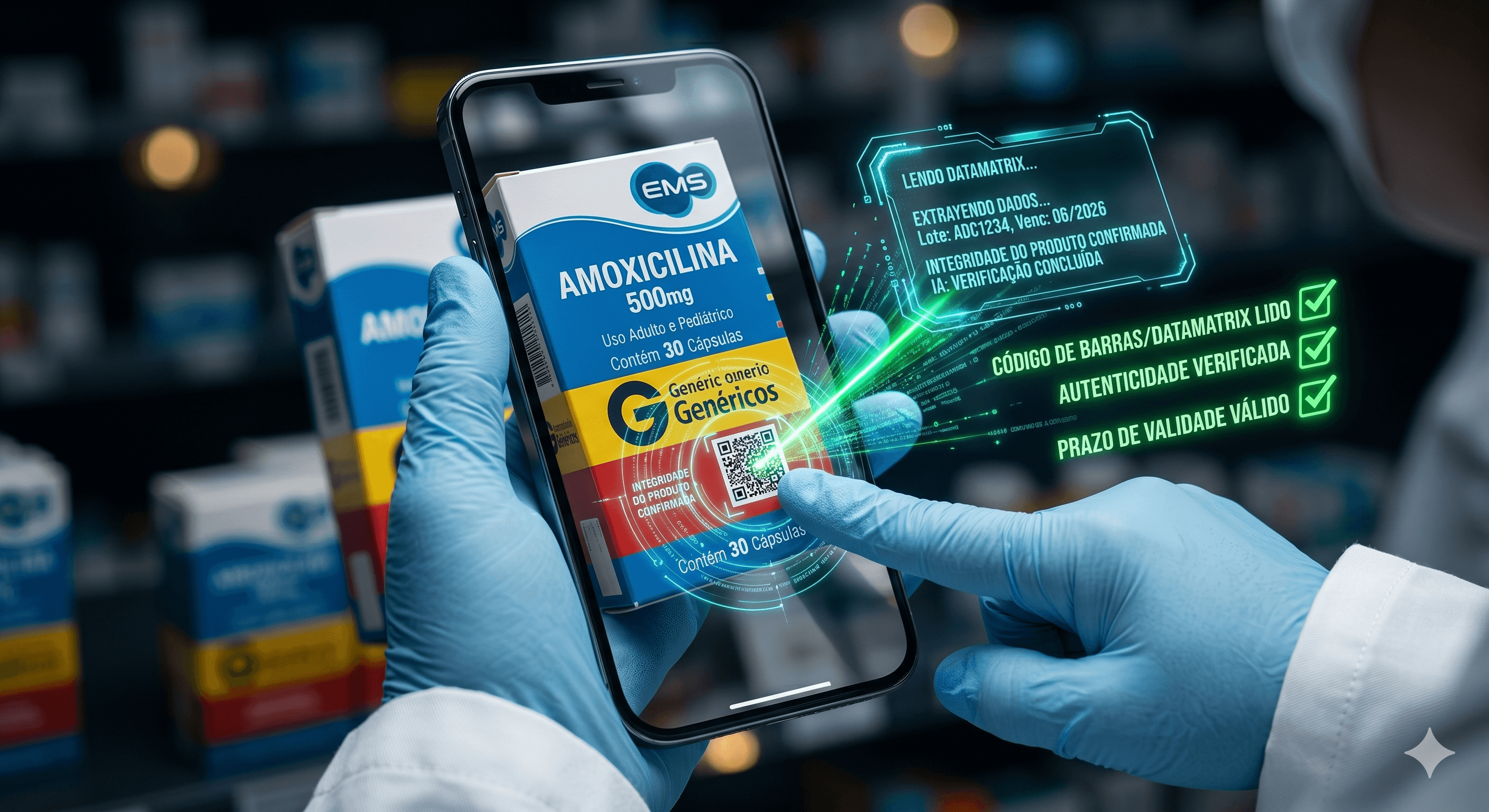 Smartphone escaneando com sobreposição de IA.